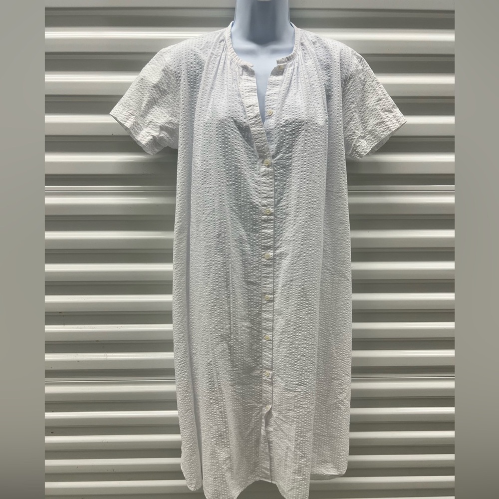 $580 Gallego Desportes Paris Seersucker Shirt Dress Tunic White Cotton S